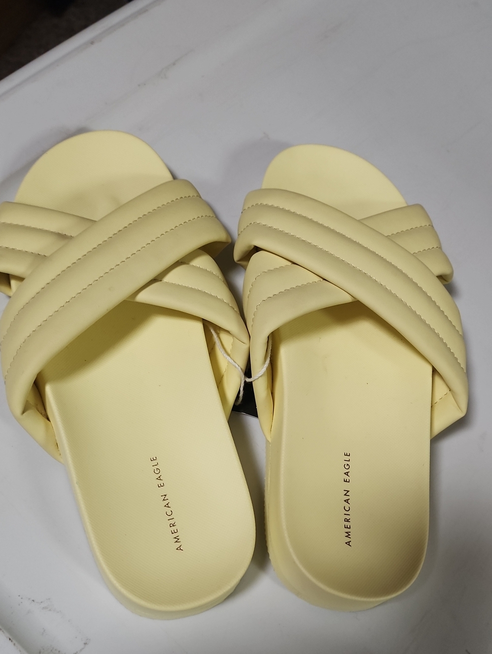 American Eagle Outfitters Women's Pale Yellow Padded Crisscross Slide Sandals